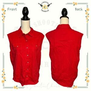 Vintage Ely Country Charmers Woman Size Large Top Red Sleeveless Pearl Snap